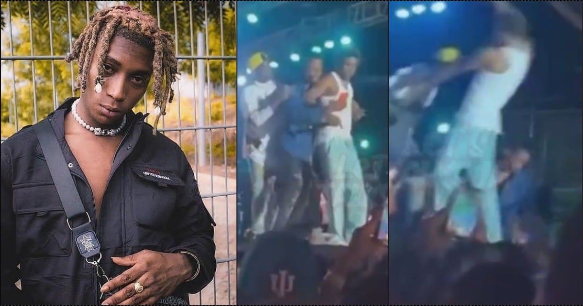 Bella Shmurda fumes after fan pushes him off stage (Video)