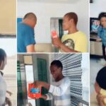 "She's a hardworking girl" - Nigerian lady shares video of house help's reaction after gifting her a brand new phone