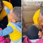 “He wants a younger one” – Reactions as 2-year-old boy makes parents kiss (Video)