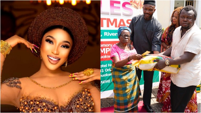 Tonto Dikeh hands out 1000 bags of rice to widows and single mothers as Christmas gift