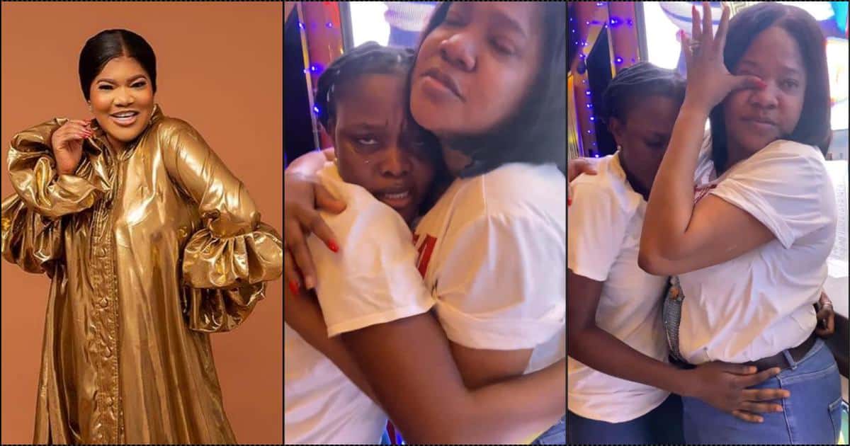 Toyin Abraham teary as fan cries a river after meeting her for the first time (Video)