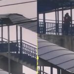 Couple spotted displaying affection on pedestrian bridge