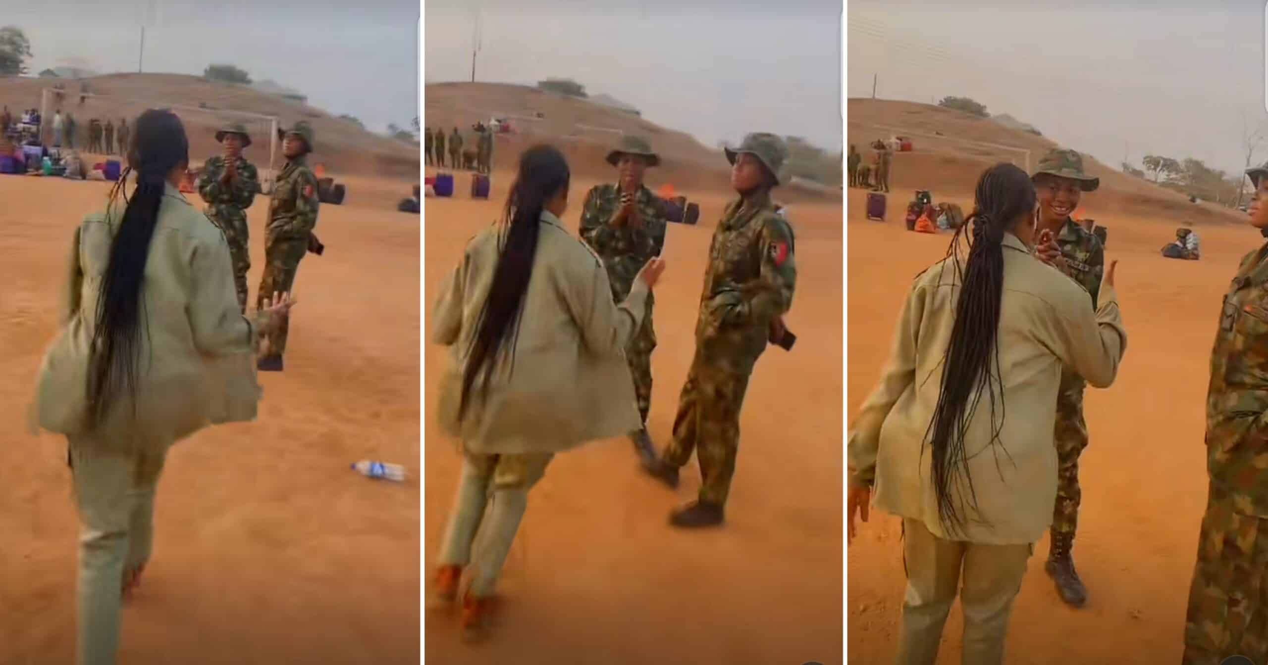Corps Member dances for 2 female soldiers at NYSC camp (Video)