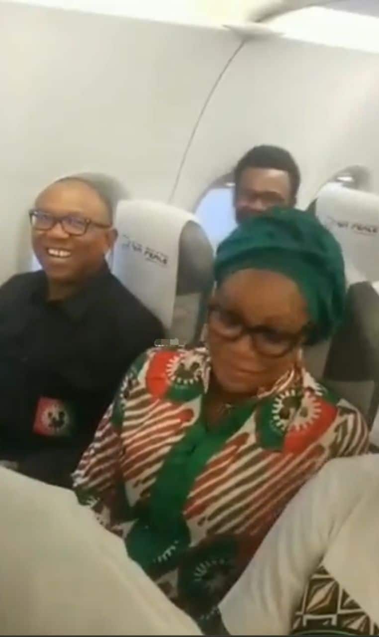 Peter Obi hailed as he flies economy with his wife and campaign team (Video)
