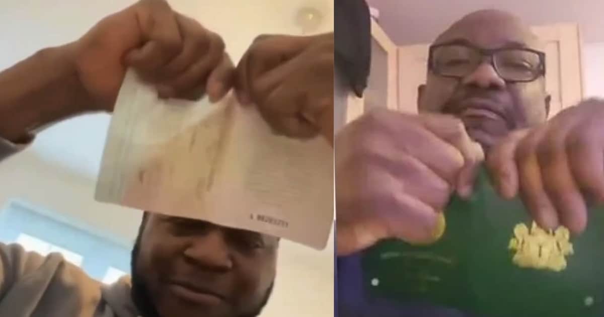 Abroad-based Nigerian men rip their Nigerian passports apart over outcome of 2023 elections (Video)