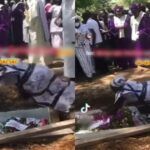 Grief-stricken lady jumps on coffin during burial (Video)