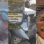 Lady tears up as she glorifies God after narrowly escaping ghastly accident (Video)