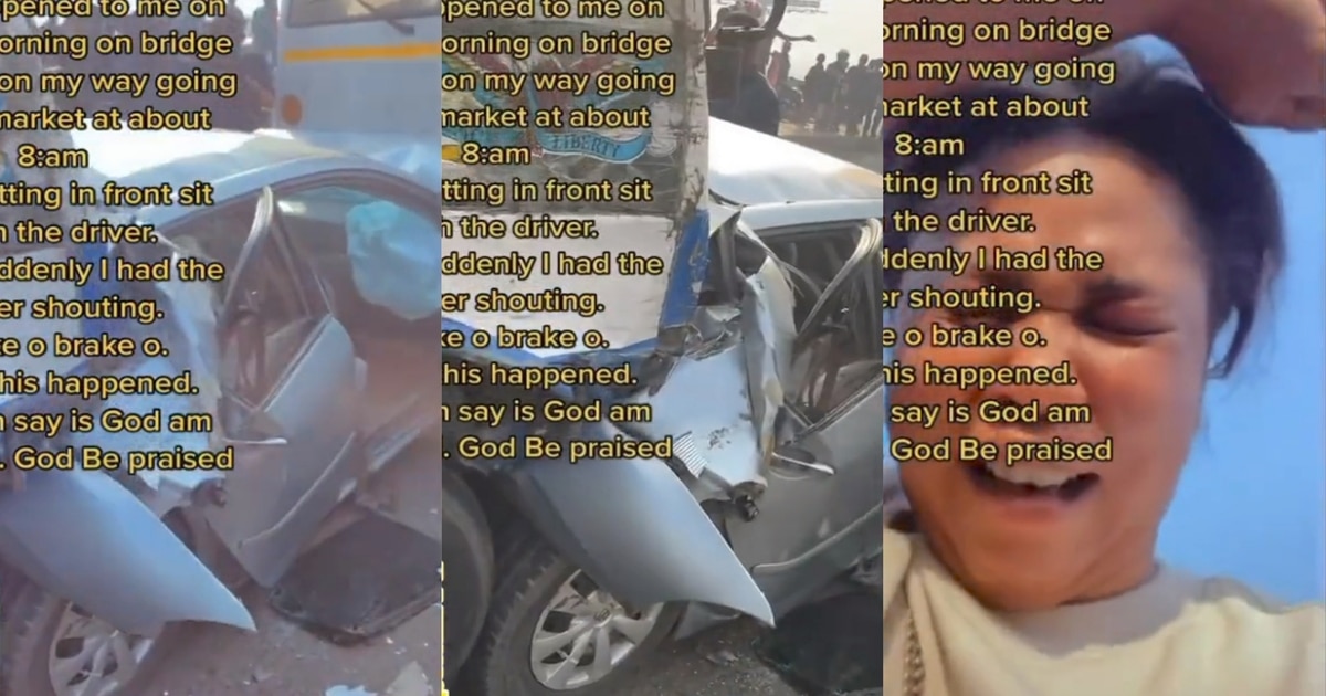 Lady tears up as she glorifies God after narrowly escaping ghastly accident (Video)