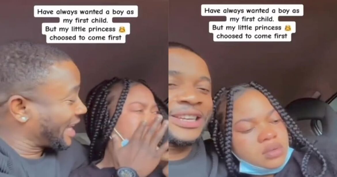 Lady who wanted baby boy as first child tears up after giving birth to girl (Video)