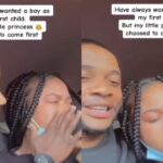 Lady who wanted baby boy as first child tears up after giving birth to girl (Video)