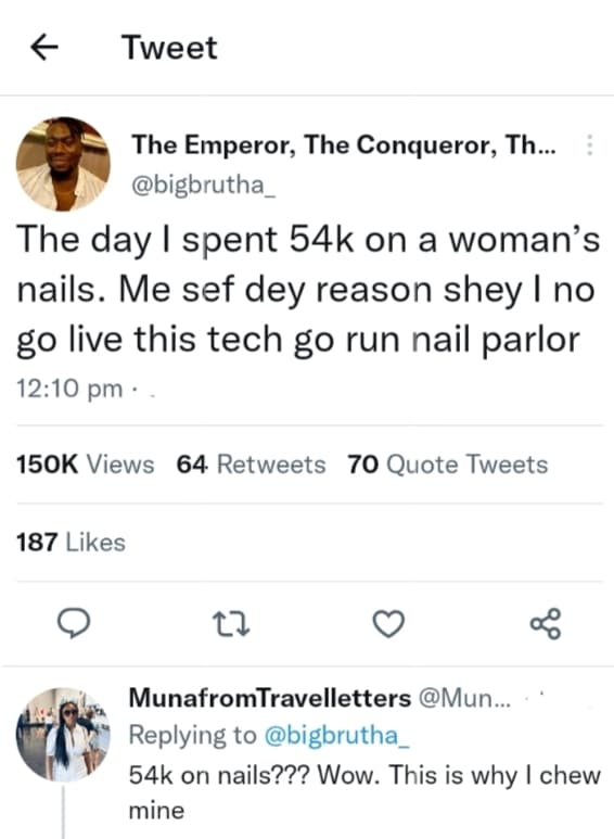 I paid N54k for a woman's nails