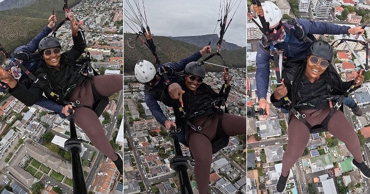 "My husband can never" - Chizzy Alichi goes skydiving in Capetown