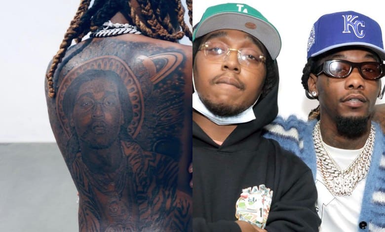 Offset gets giant back tattoo of cousin, Takeoff