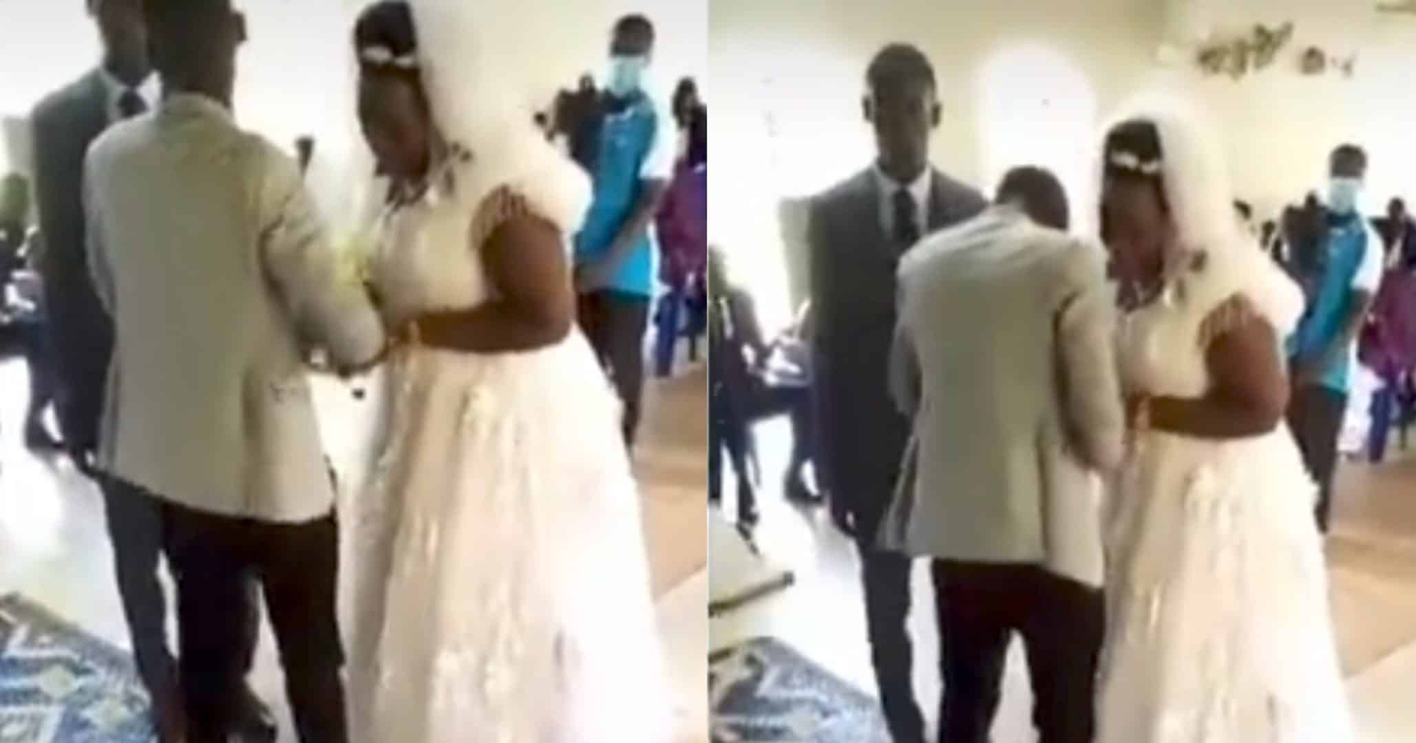 "Na she know wetin her eyes don see" – Drama as bride breaks down in uncontrollable tears during wedding (Video)