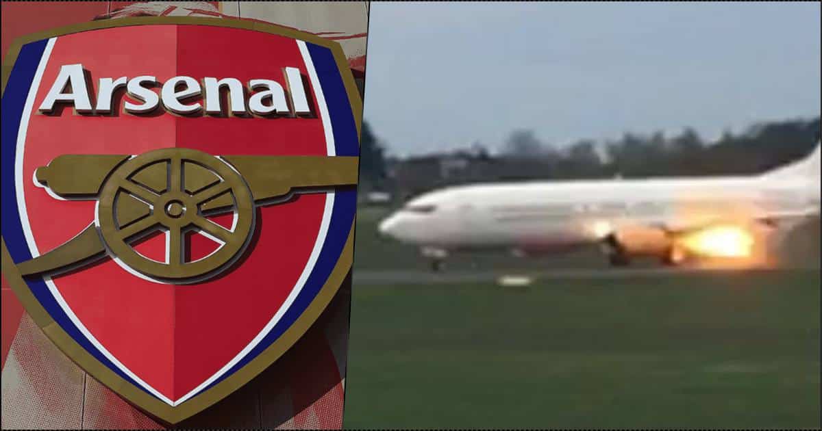 Arsenal players' aeroplane goes up in flames