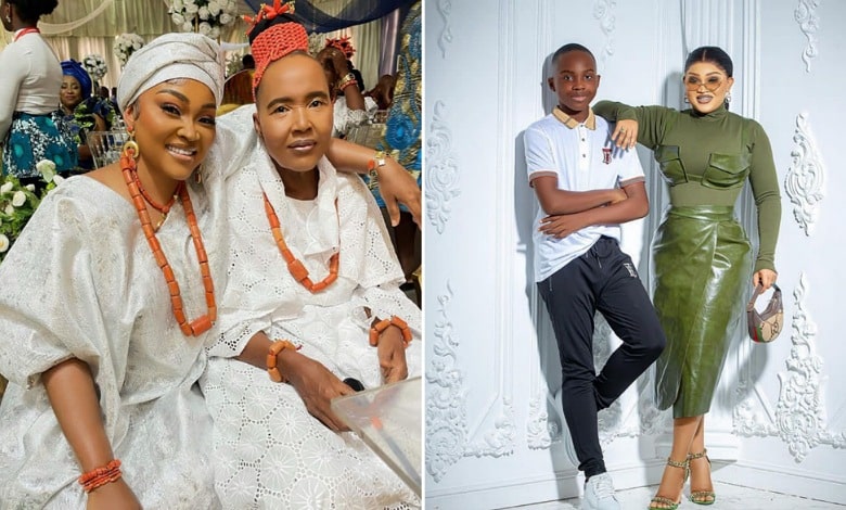 Netizens react to Mercy Aigbe’s mother's striking resemblance with her son