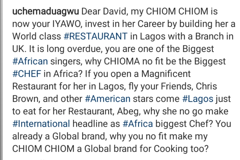 Invest In Chioma, Build Her A World-Class Restaurant – Uche Maduagwu Tells Davido
