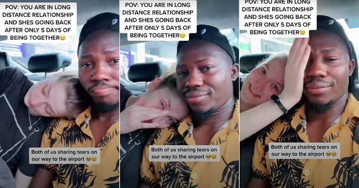 "After 5 days" - Man sheds tears with oyinbo lover as she departs
