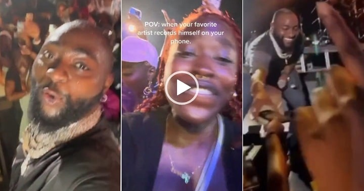 Lady screams as Davido collects her phone during concert (Video)