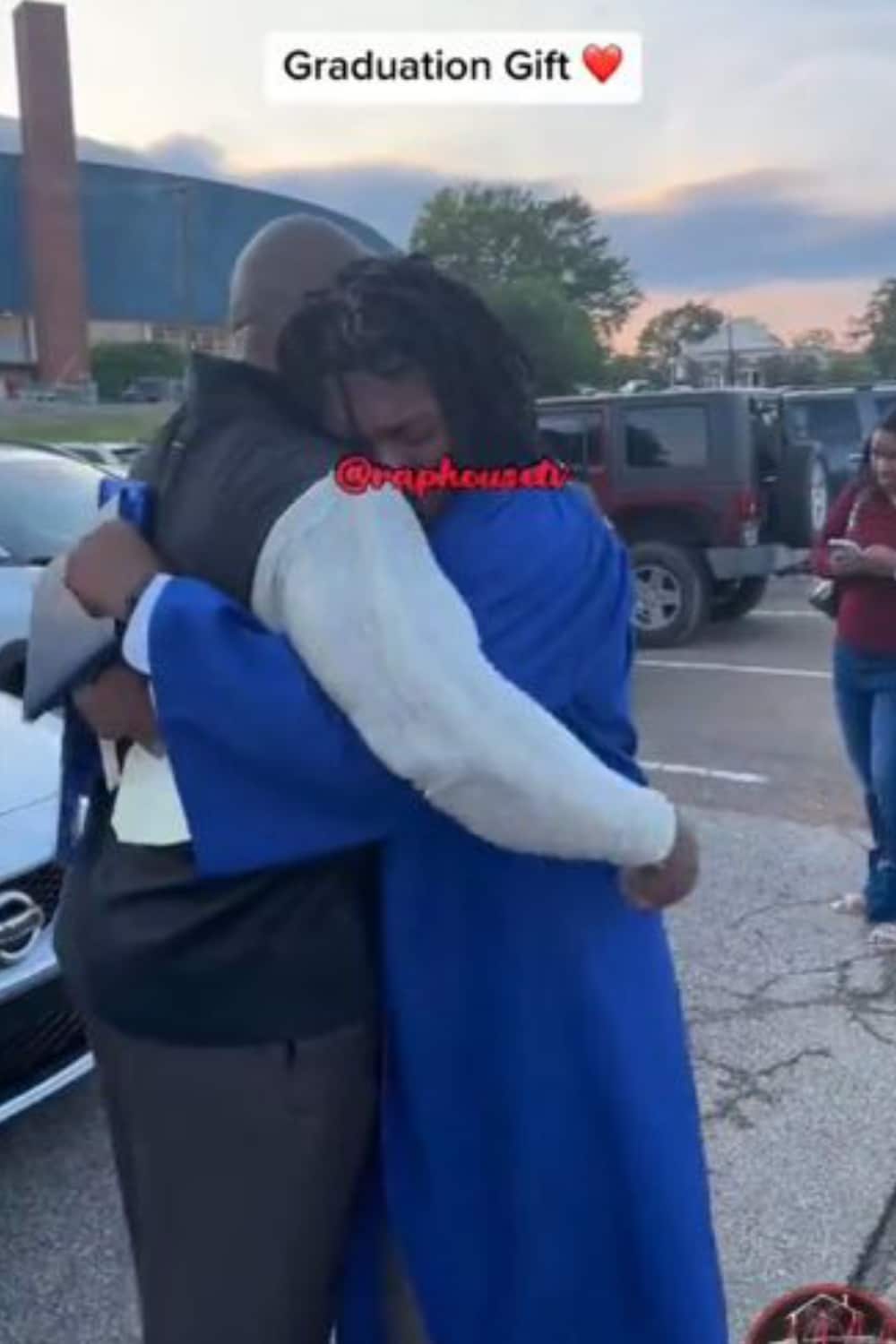 Moment tears well up in young man's eyes as his father surprises him with a car on graduation day (Video)
