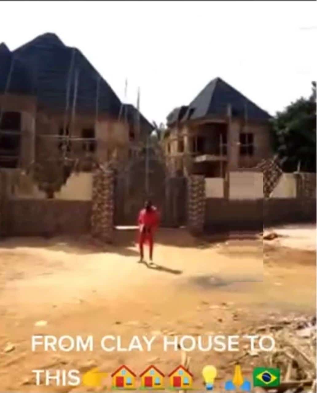 Nigerian man upgrades father’s mud house to twin duplex (Video)