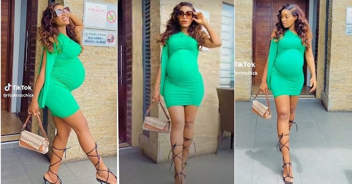 Pregnant mother of 3 catwalks in pencil heels, flaunts baby bump