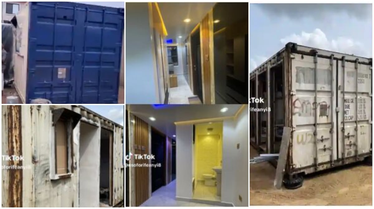 "Thunder go strike o" - Reactions as Nigerian man turns 40ft container into house, flaunts beautiful interior