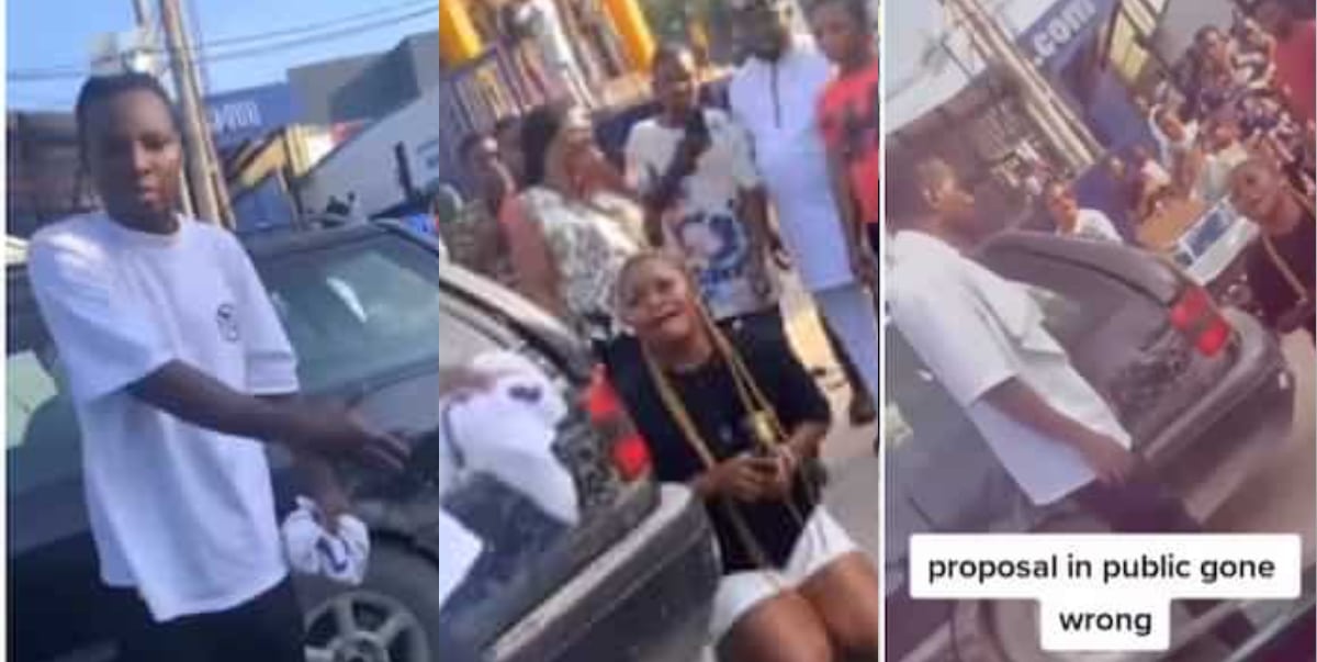 Nigerian lady tears as public proposal to boyfriend turns disastrous