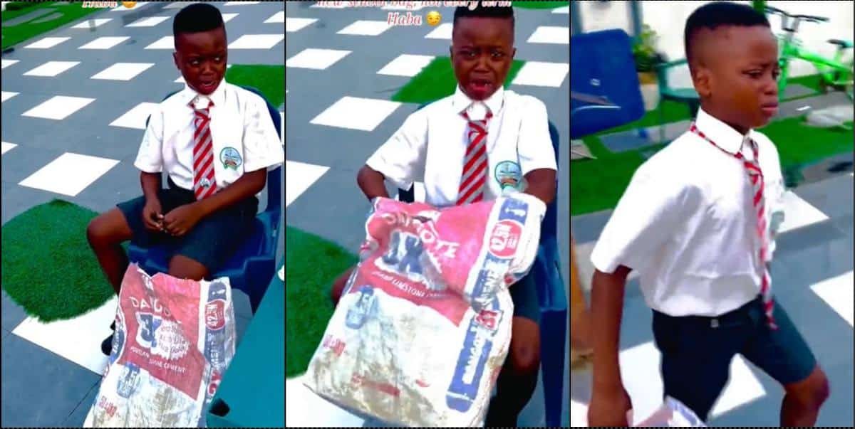Mother replaces son’s school bag with sack of cement after losing it consecutively (Video)