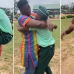 Boarding student jumps on his mother as she visits him in school