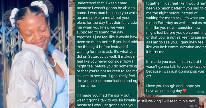 Lady shares last chat with boyfriend as relationship crashes