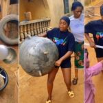 Lady works hard at boyfriend's house, washes loads of plates