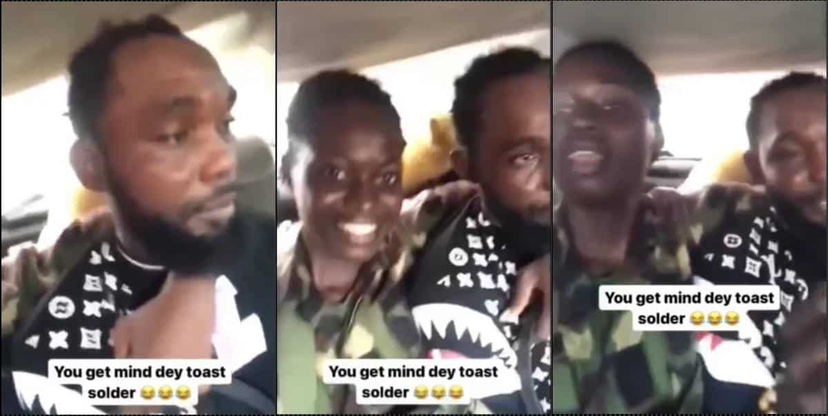 Man in trouble after asking out female soldier, forced to smile (Video)
