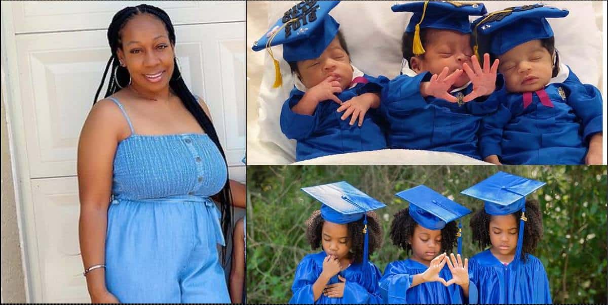 Mother recreates adorable photo of triplets as they graduates pre-school
