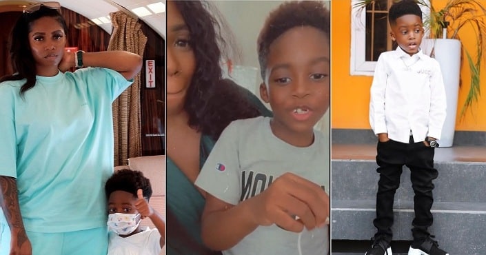Tiwa Savage's 8-year-old son Jamil speaks French fluently