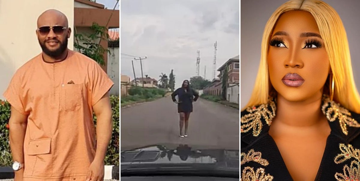 We Are Tired of This Zeeworld Couple – Reactions as Judy Austin Stands in Centre of The Road, Blocks Yul Edochie from Driving Out