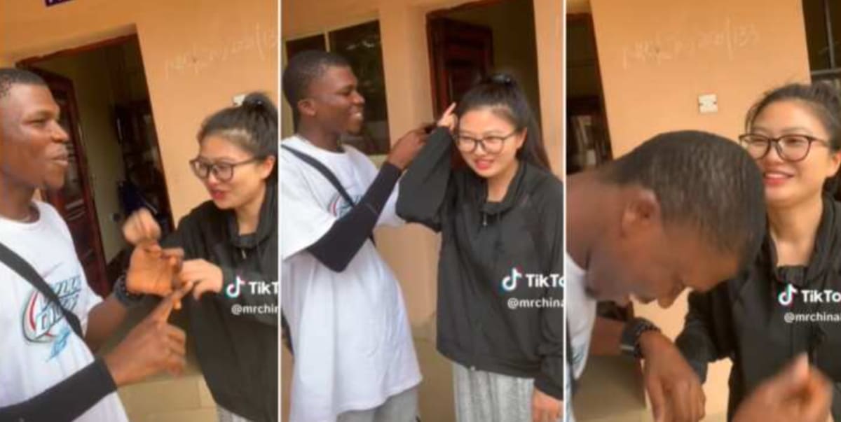 Nigerian man engages in playful banter with his Chinese teacher, communicates in Mandarin