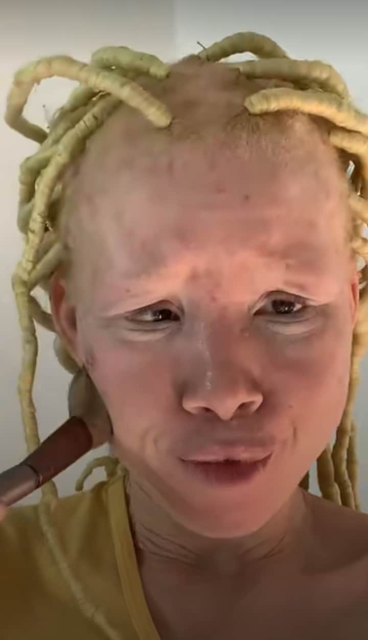 Stunning make-up transformation of albino lady