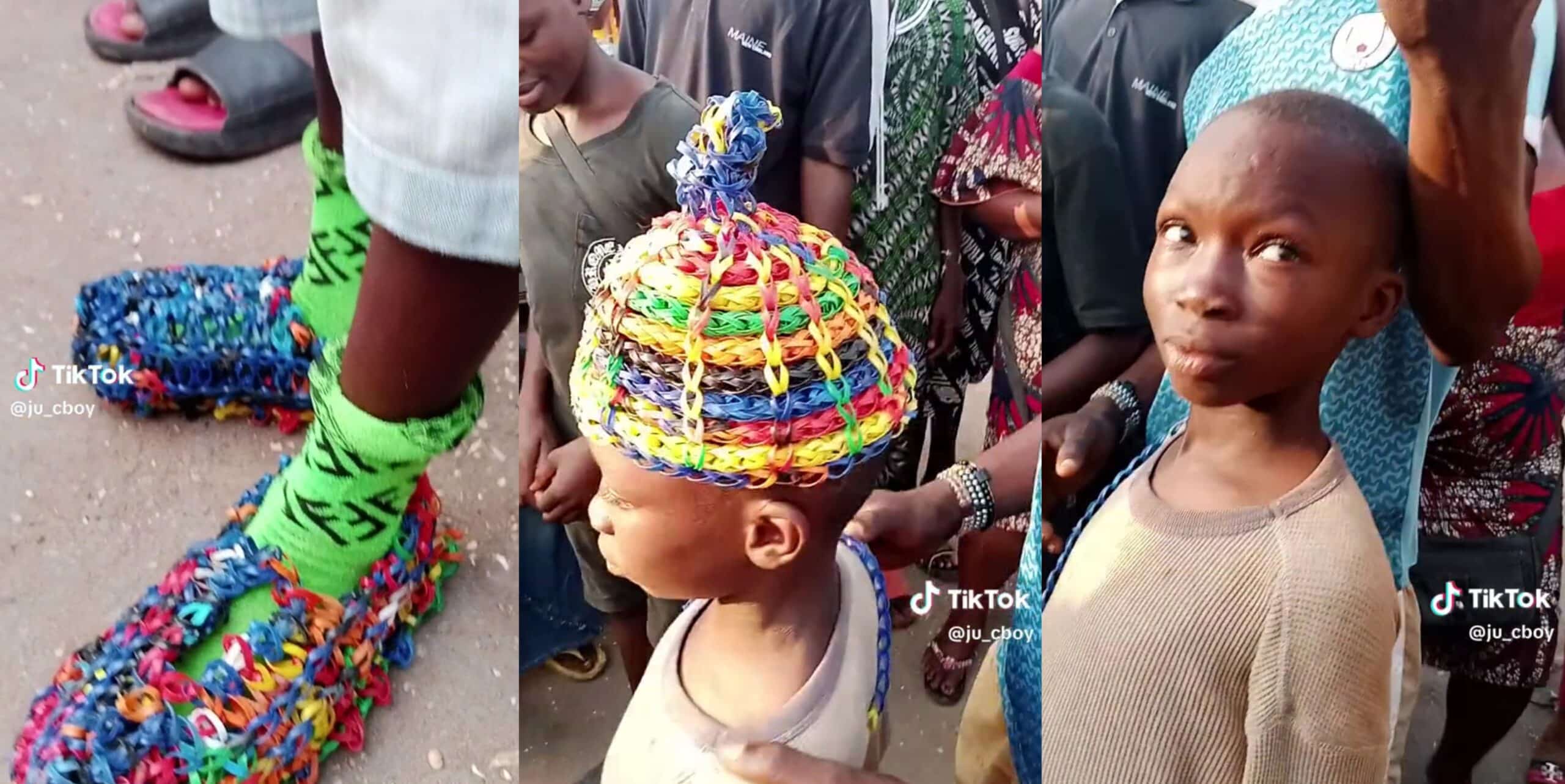 Talented young boy makes hat, shoes using only straws