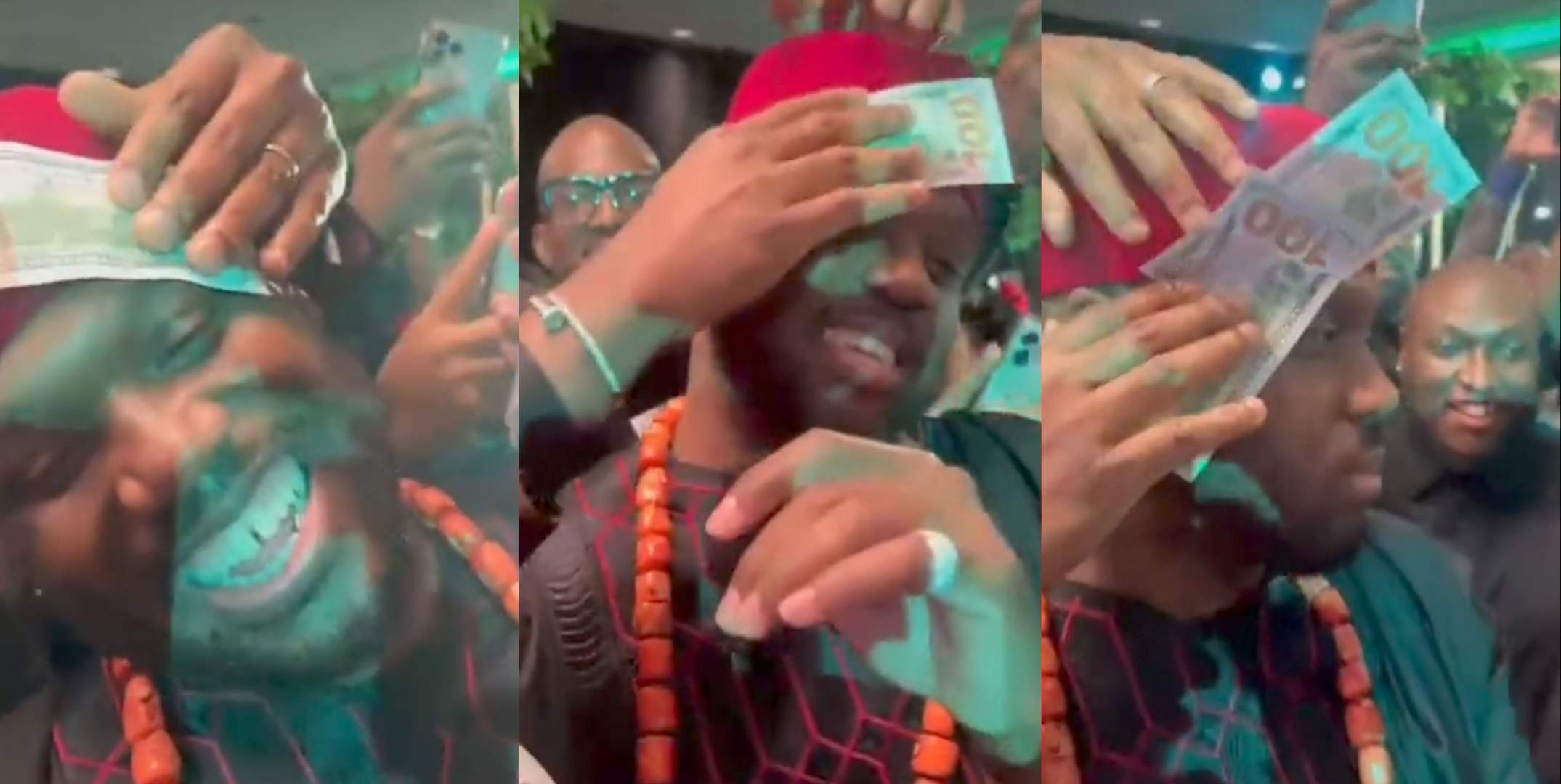 Friends make it rain dollars on man during party (Video)
