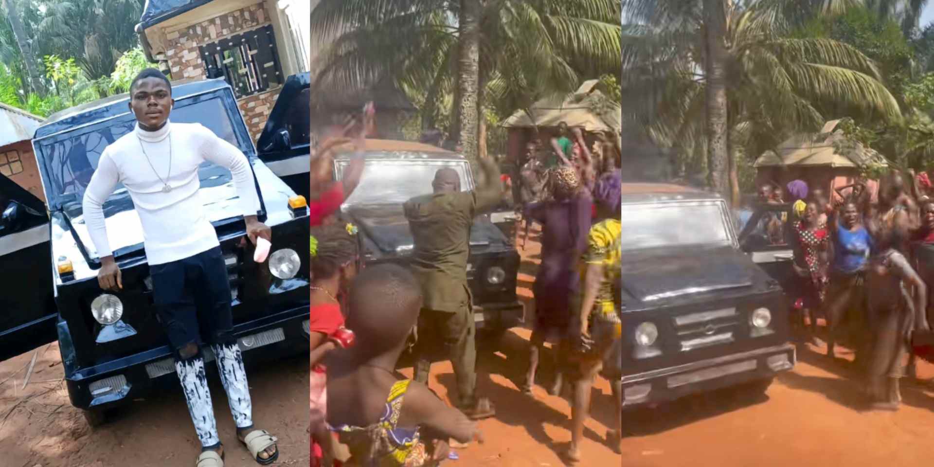 Community jubilate as talented 19-yr-old boy who built fully functional G-Wagon returns to village in it [Video]