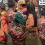Reactions as bride defies flood to dance with her girls at her wedding (Video)