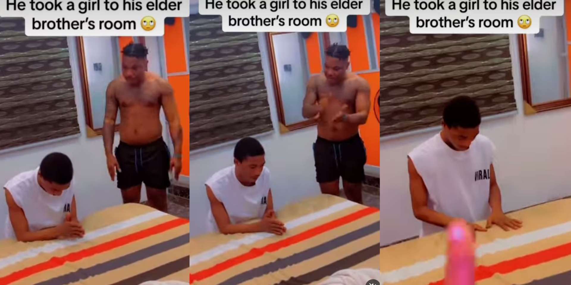 Man blows hot after catching junior brother with lady on his bed [Video]