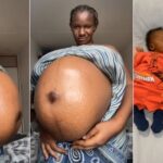 Nigerian lady flaunts very big baby bump as she welcomes twins