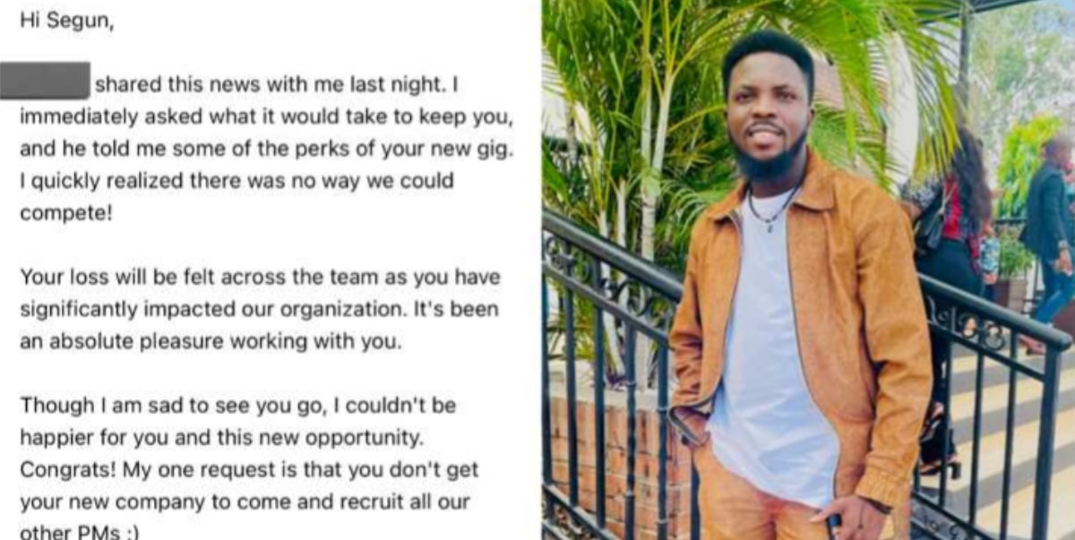 Nigerian man shares heartfelt note sent by boss after he left the company Nigerian man shares heartfelt note he received from his former boss