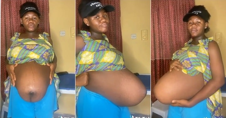 Pregnant Nigerian woman shows off long baby bump (Video)