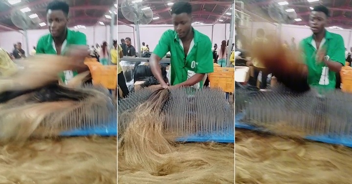 Video of Nigerian man working at hair factory stirs reactions