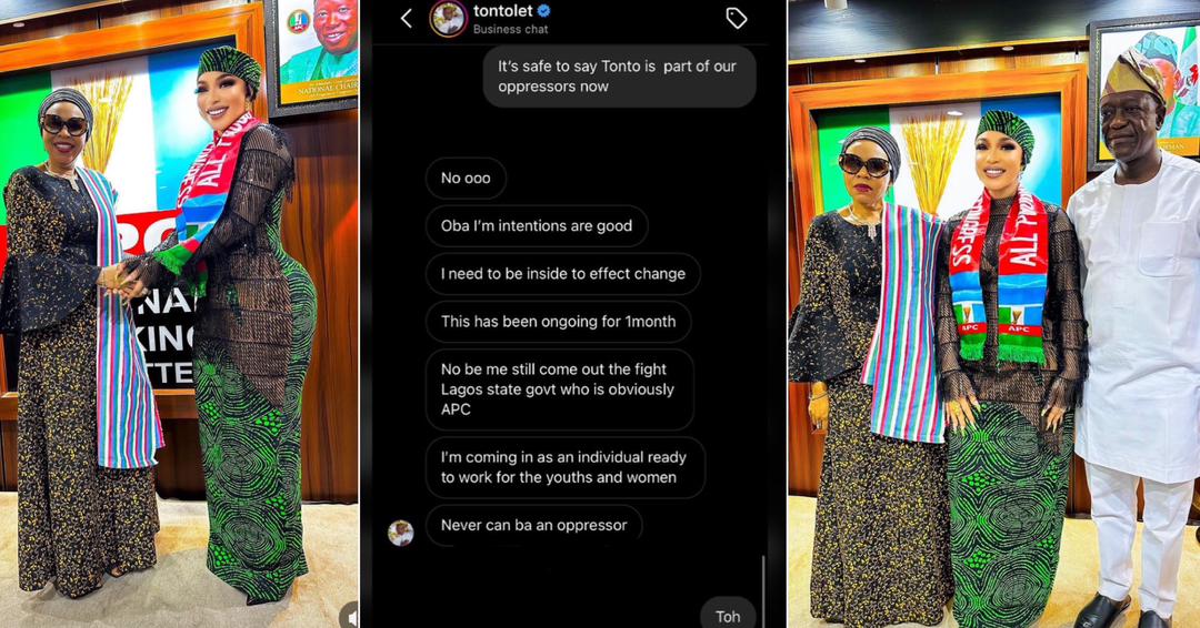 Tonto Dikeh's leaked chat exposes real reason she joined APC