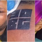 "Someone's 9 months in the potopoto" - Reactions as man tattoos Davido's 30BG slogan on forehead