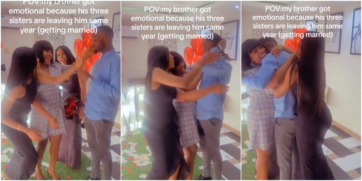 Man gets emotional as his 3 grown sisters get engaged, prepare to marry in the same year